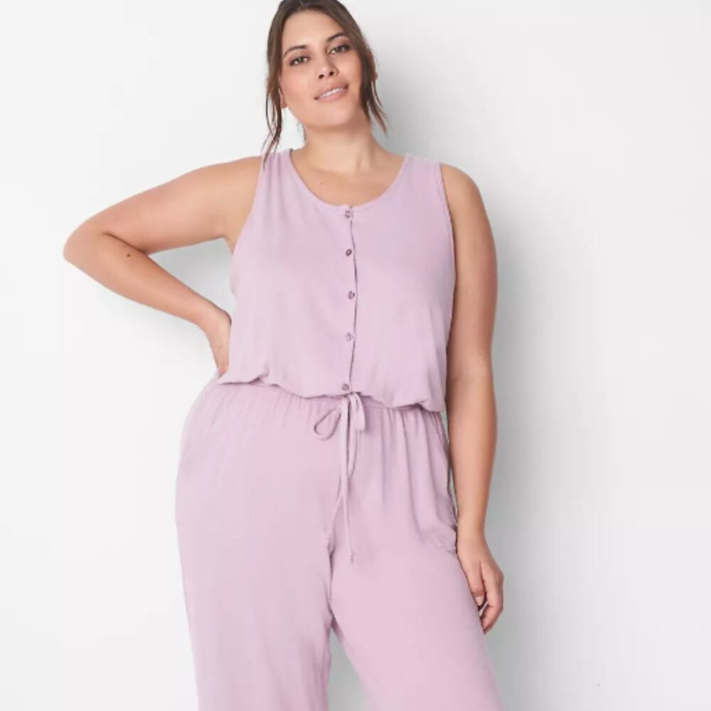 Cacique Lavender Sleeveless Button-Front Jumpsuit